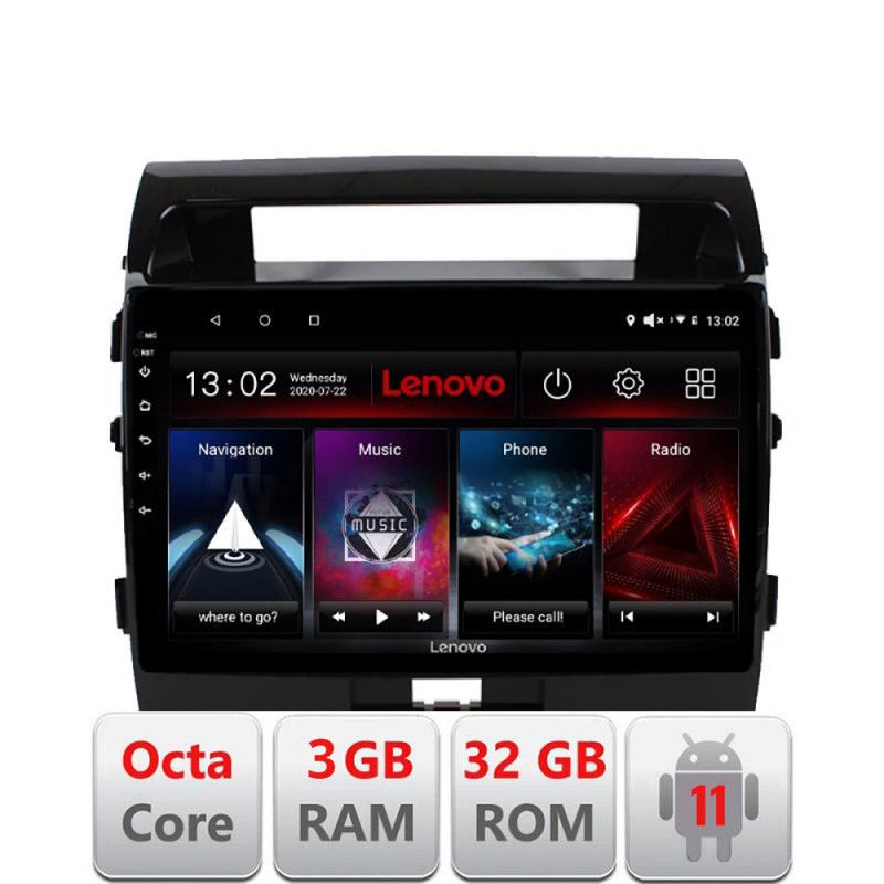 Navigatie Toyota Land Cruiser L200 D-381 Octa Core cu Android Radio Bluetooth Internet GPS WIFI DSP 3+32 GB 4G LENOVO LITE