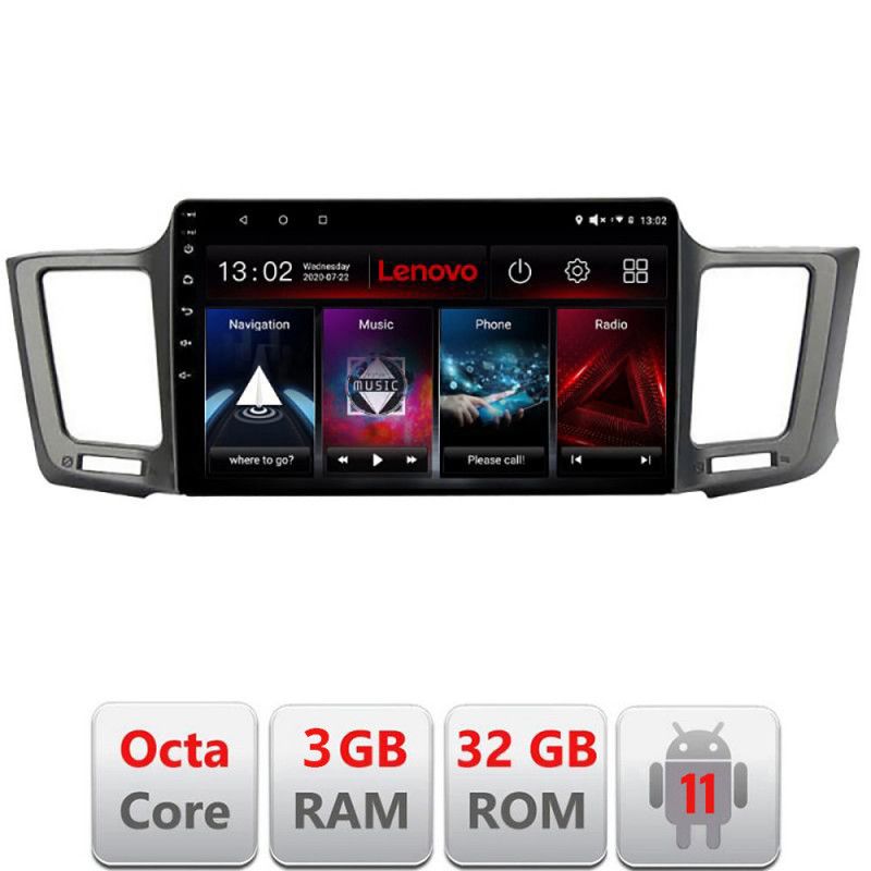 Navigatie Toyota RAV4 2013-2018 D-247 Octa Core cu Android Radio Bluetooth Internet GPS WIFI DSP 3+32 GB 4G KIT LENOVO LITE