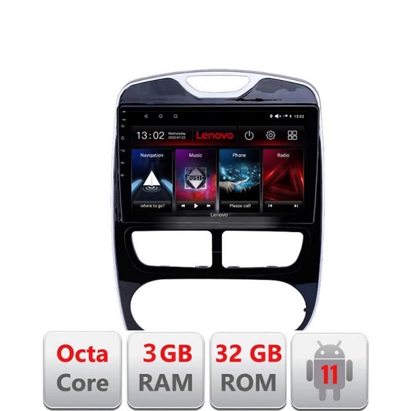 Navigatie Renault Clio 4 V1 D-467 Octa Core cu Android Radio Bluetooth Internet GPS WIFI DSP 3+32 GB 4G KIT-46 LENOVO LITE