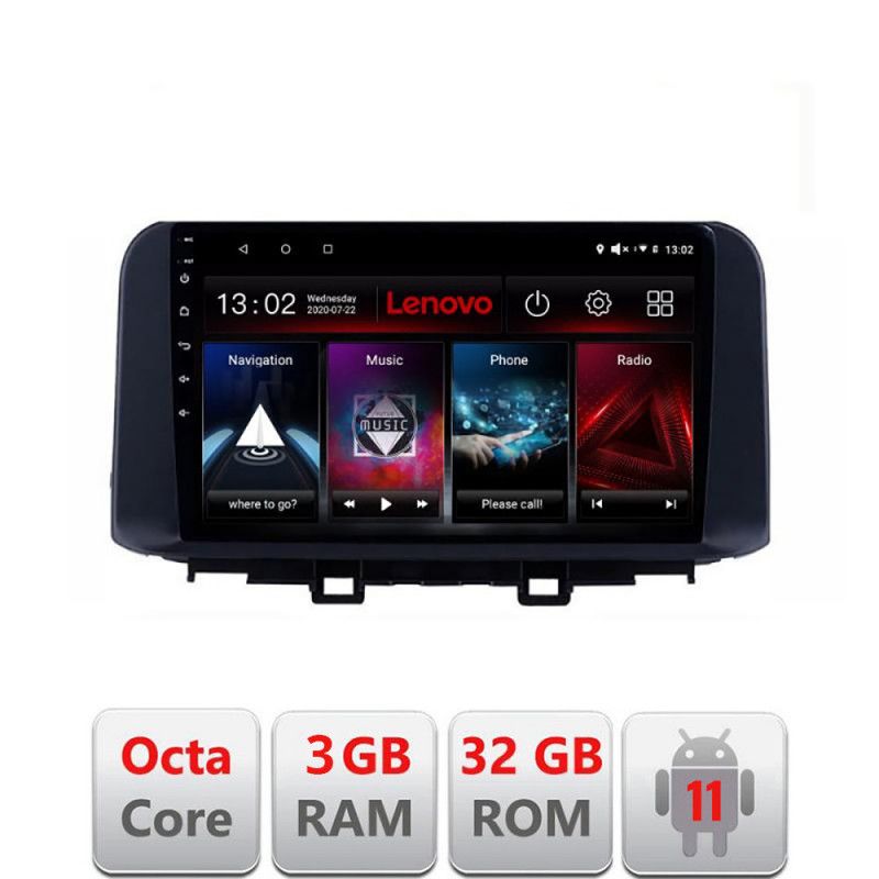 Navigatie Hyndai Kona D-1058 Octa Core cu Android Radio Bluetooth Internet GPS WIFI DSP Octa Core 3+32 GB 4G KIT-1058+ LENOVO LITE