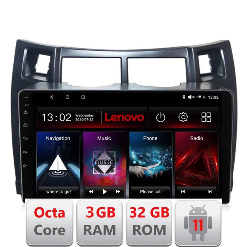 Navigatie Toyota Yaris 2008-2011 D-YARIS08 Octa Core cu Android Radio Bluetooth Internet GPS WIFI DSP 3+32 GB 4 LENOVO LITE