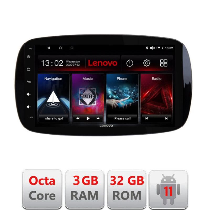 Navigatie Smart For Two 2015- D-Smart15 Octa Core cu Android Radio Bluetooth Internet GPS WIFI DSP 3+32 GB 4G K LENOVO LITE