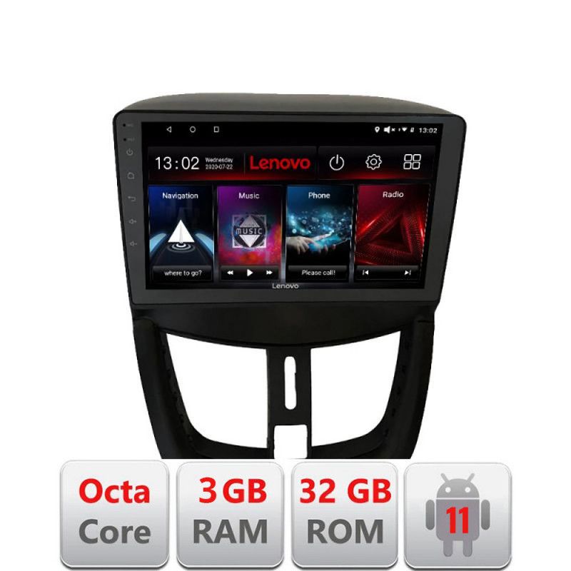 Navigatie Peugeot 207 D-PE01 Octa Core cu Android Radio Bluetooth Internet GPS WIFI DSP 3+32 GB 4G KIT-PE01+EDT LENOVO LITE