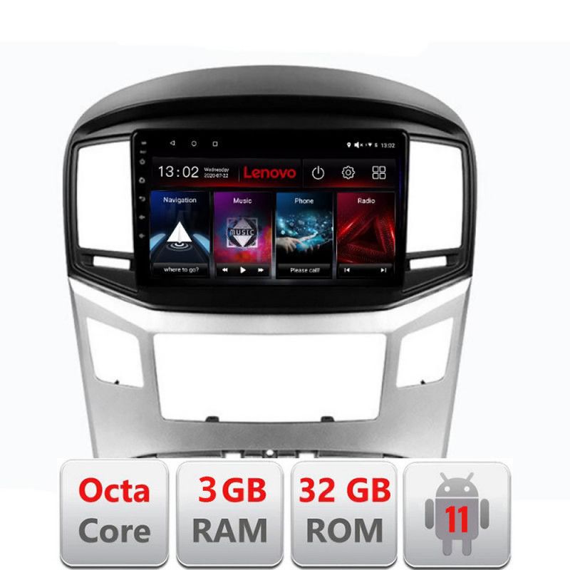 Navigatie HHyundai H1 Starex 2016- D-H1 Octa Core cu Android Radio Bluetooth Internet GPS WIFI DSP 3+32 GB 4G KI LENOVO LITE