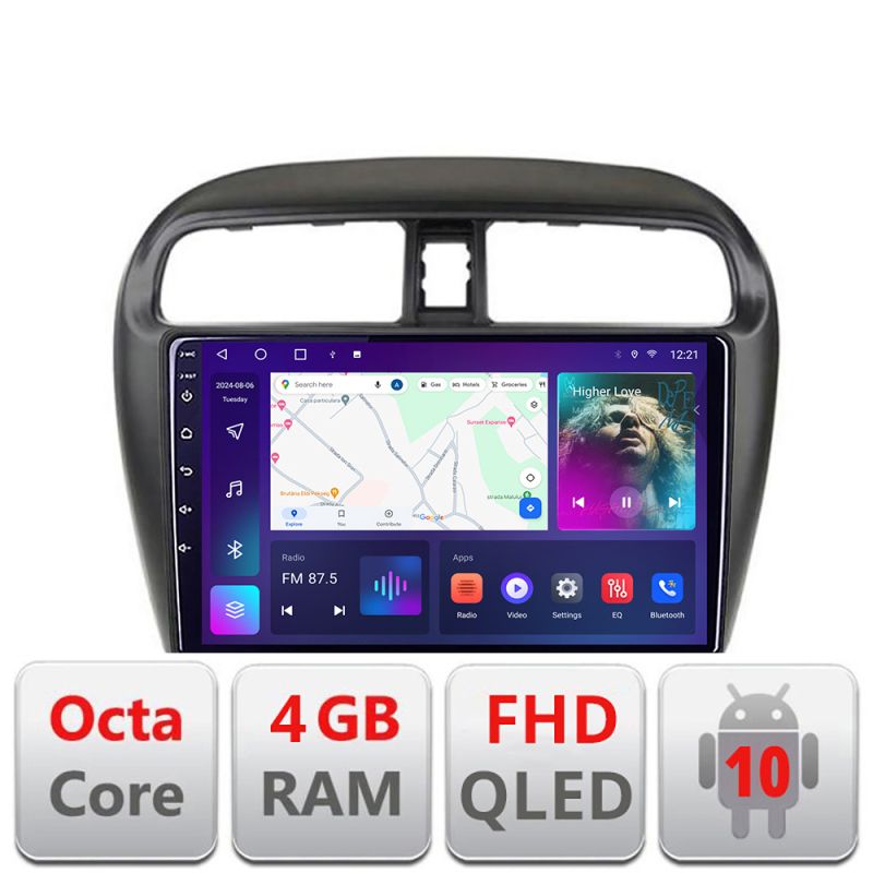 Navigatie Mitsubishi Space Star Mirage Attrage 2012- Android Ecran QLED octa core 4+64 carplay android auto kit-spacestar+EDT-E309V3