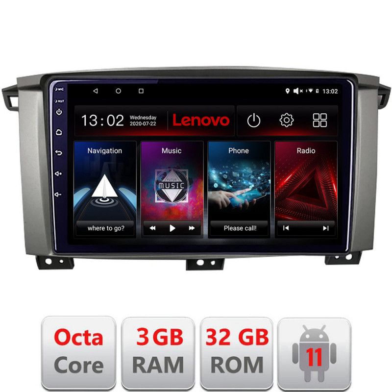 Navigatie Toyota Land Cruiser L100 2002-2006 Android radio gps internet Octa Core 3+32 KIT-L105+EDT-E510 LENOVO LITE