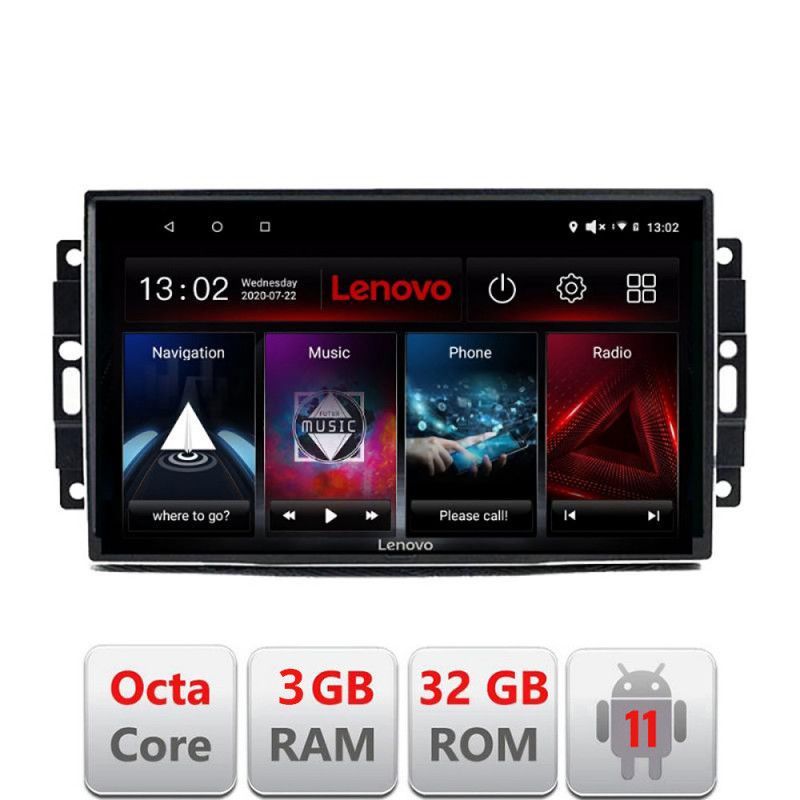 Navigatie Chrysler Jeep D-202 Octa Core cu Android Radio Bluetooth Internet GPS WIFI DSP 3+32 GB 4G KIT-202+EDT v1 LENOVO LITE