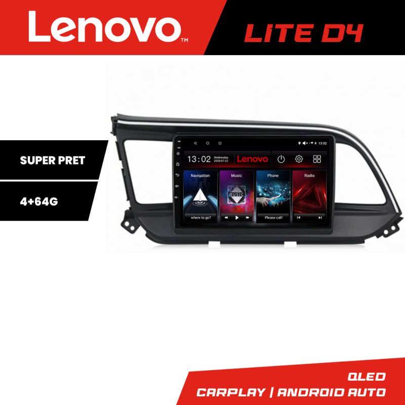 Navigatie Hyundai Elantra 2018- Lenovo Kit-1581 4+64 GB Android Waze USB Navigatie Internet Youtube Radio