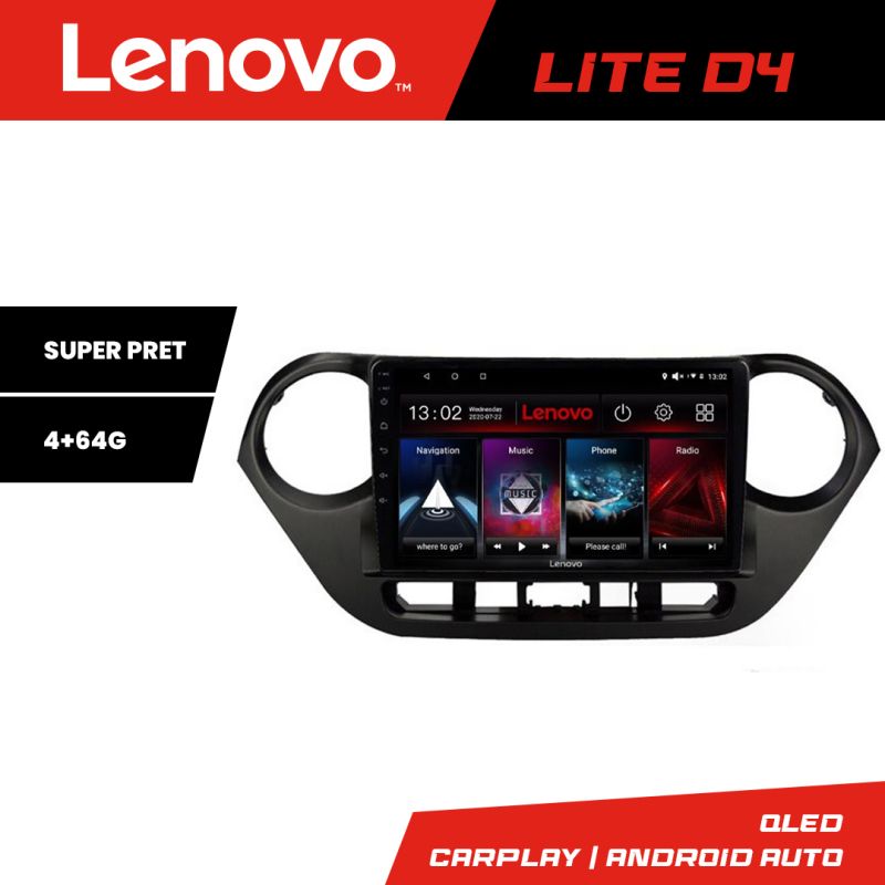 Navigatie Hyundai I10 2013-2019 Lenovo Kit-HY38 4+64 GB Android Waze USB Navigatie Internet Youtube Radio