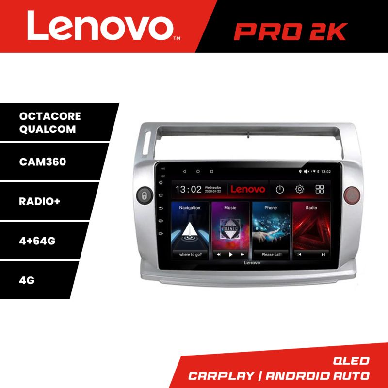 Navigatie Citroen C4 Quad Core Lenovo Kit-088 8 core QLED 2K 4+64 360 Android Waze USB Navigatie Internet Youtube Radio