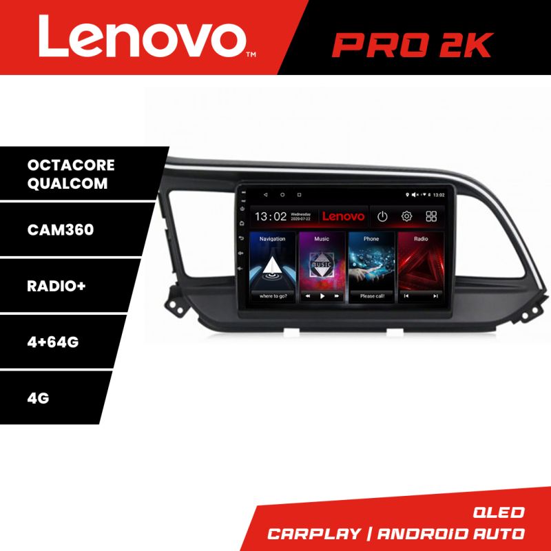 Navigatie Hyundai Elantra 2018- Lenovo Kit-1581 8 core QLED 2K 4+64 360 Android Waze USB Navigatie Internet Youtube Radio