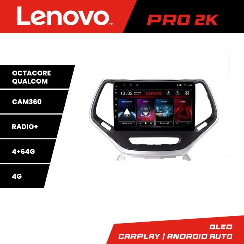 Navigatie Jeep Cherokee 2014-2019 Lenovo Kit-248 8 core QLED 2K 4+64 360 Android Waze USB Navigatie Internet Youtube Radio