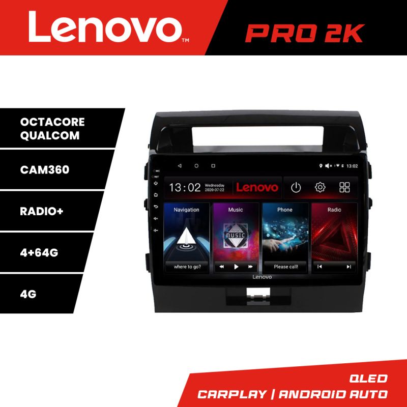 Navigatie Toyota LandCruiser 2008-2015 Lenovo Kit-381 8 core QLED 2K 4+64 360 Android Waze USB Navigatie Internet Youtube Radio