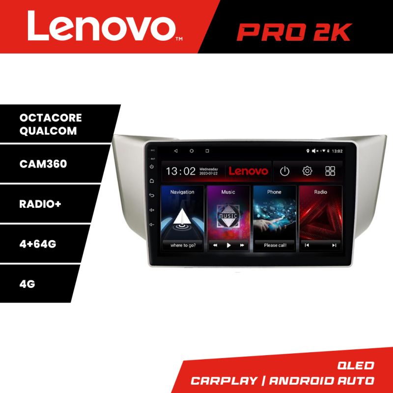 Navigatie Lexus RX 2003-2009 Lenovo Kit- rx-03 8 core QLED 2K 4+64 360 Android Waze USB Navigatie Internet Youtube Radio