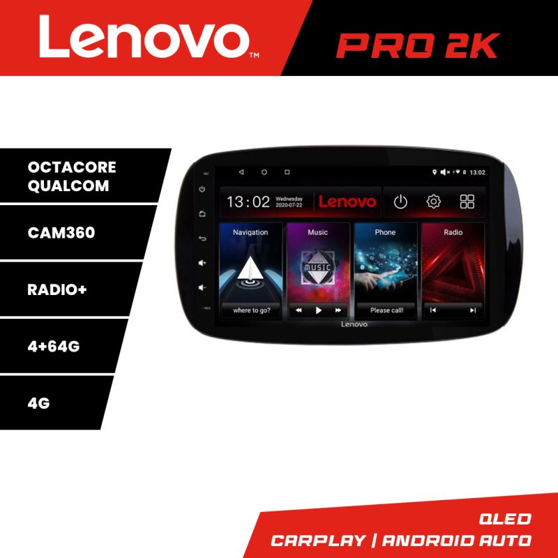 Navigatie Smart For Two 2015- Lenovo Kit-Smart15 8 core QLED 2K 4+64 360 Android Waze USB Navigatie Internet Youtube Radio