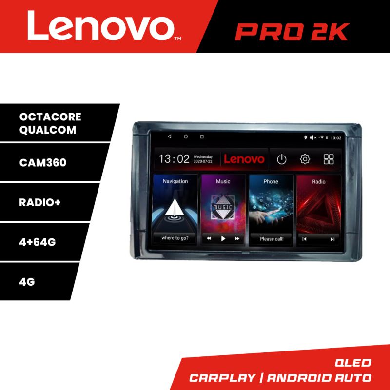 Navigatie Toyota 2DIN Lenovo Kit-TY2DIN 8 core QLED 2K 4+64 360 Android Waze USB Navigatie Internet Youtube Radio