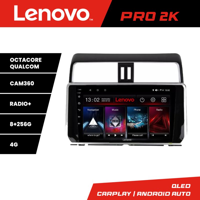 Navigatie Toyota Prado J150 2018- Lenovo Kit-1065 8 core QLED 2K 8+256 360 Android Waze USB Navigatie Internet Youtube Radio