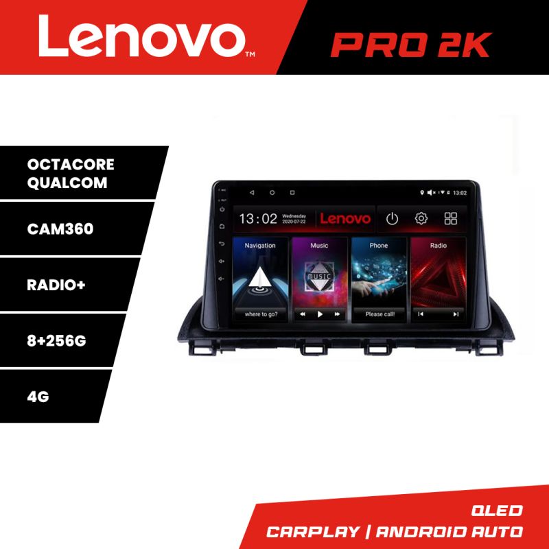 Navigatie Mazda 3 2014-2019 Lenovo Kit-463 8 core QLED 2K 8+256 360 Android Waze USB Navigatie Internet Youtube Radio