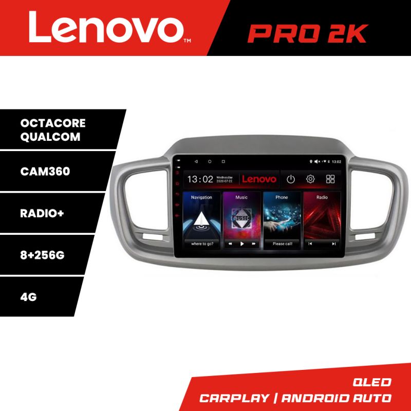 Navigatie Kia Sorento 2015-2018 Lenovo Kit-6528 8 core QLED 2K 8+256 360 Android Waze USB Navigatie Internet Youtube Radio