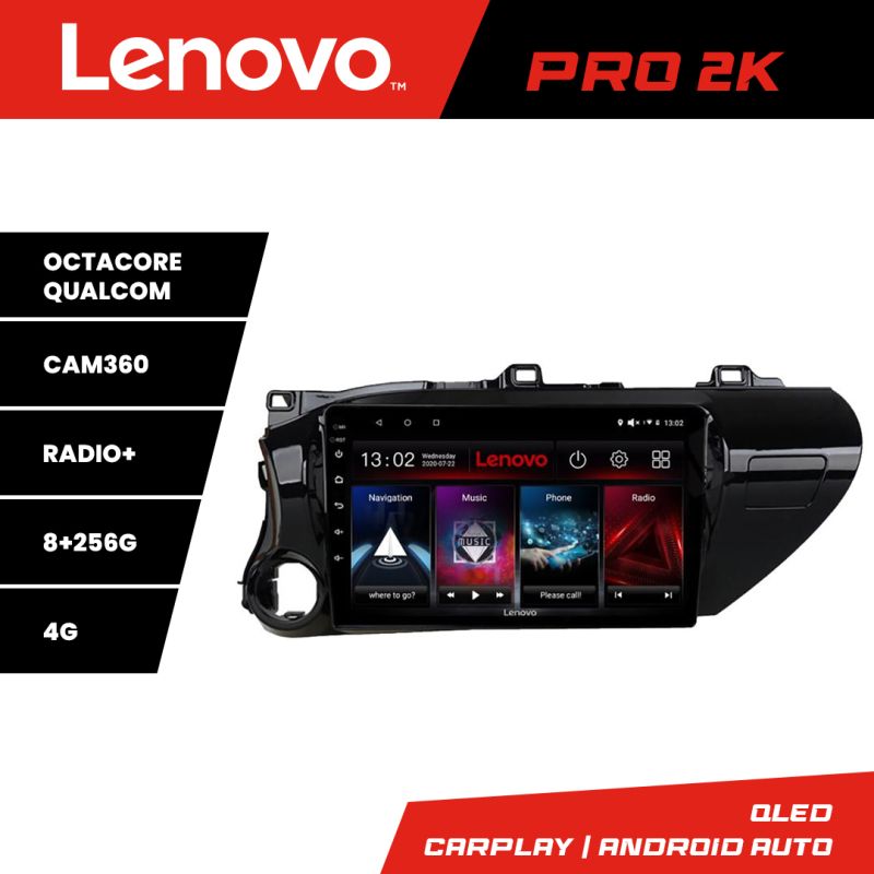 Navigatie Toyota Hilux 2016- Lenovo Kit-TY59 8 core QLED 2K 8+256 360 Android Waze USB Navigatie Internet Youtube Radio