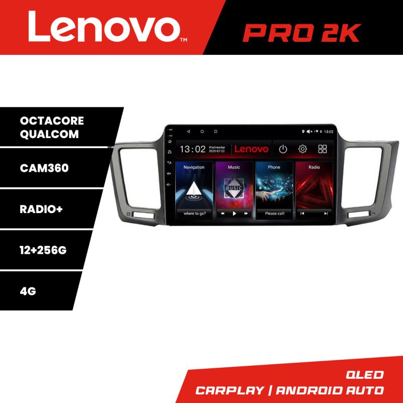 Navigatie Toyota RAV4 Lenovo Kit-247 8 core QLED 2K 12+256 360 Android Waze USB Navigatie Internet Youtube Radio