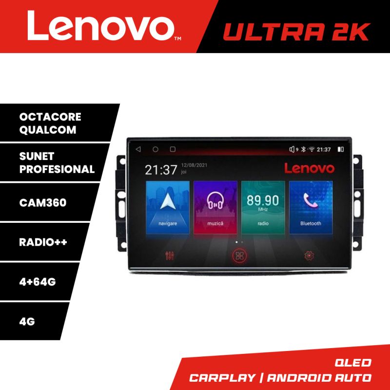 Navigatie Chrysler Jeep Lenovo Kit-202 8 core QLED Qualcomm 4+64 360 Android Waze USB Navigatie Internet Youtube Radio v2