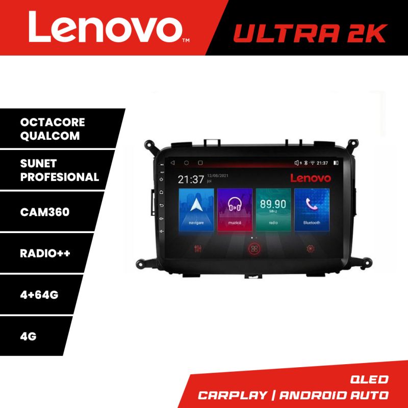 Navigatie Kia Carens 2013-2018 Lenovo Kit-2023 8 core QLED Qualcomm 4+64 360 Android Waze USB Navigatie Internet Youtube Radio