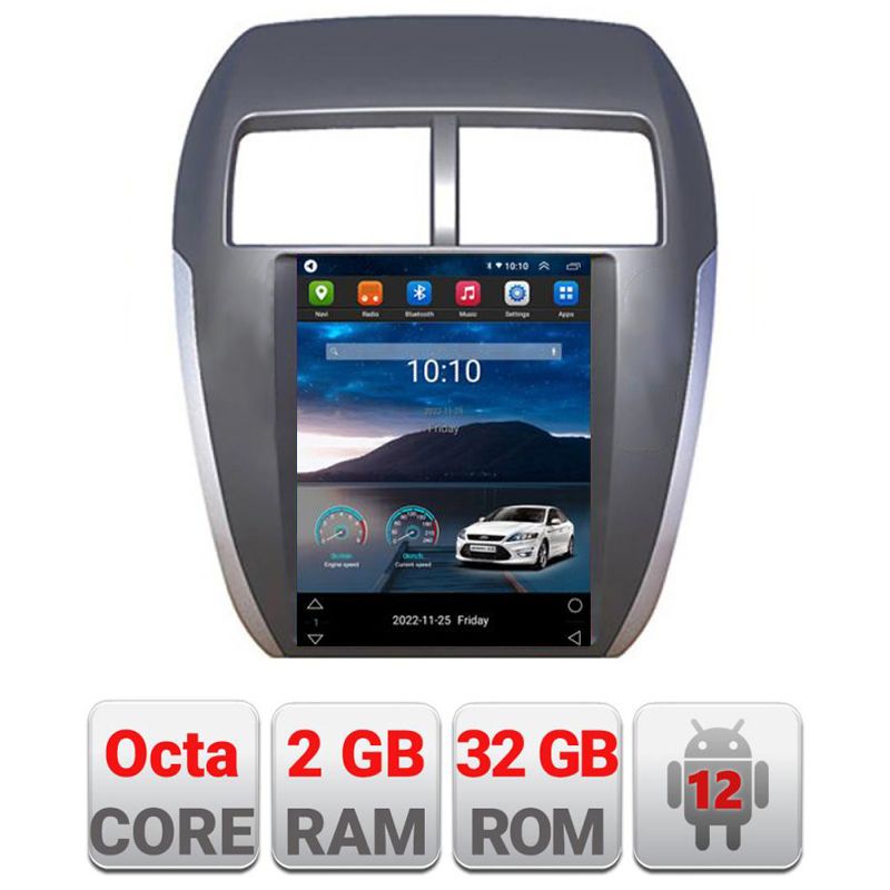 Navigație dedicată Tip Tesla Mitsubishi ASX radio gps internet 8Core 4G carplay android auto 2+32 GB Kit-tesla-026+EDT-E320