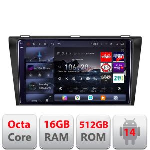 Navigatie Mazda 3 2004-2009 Edotec Kit-161 8 core QLED 2K 16+512 360 Android Waze USB Navigatie Internet Youtube Radio