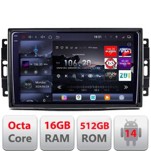 Navigatie Chrysler Jeep Edotec Kit-202 8 core QLED 2K 16+512 360 Android Waze USB Navigatie Internet Youtube Radio