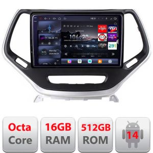 Navigatie Jeep Cherokee 2014-2019 Edotec Kit-248 8 core QLED 2K 16+512 360 Android Waze USB Navigatie Internet Youtube Radio