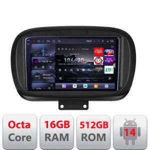 Navigatie Fiat 500 2014- Edotec Kit-539 8 core QLED 2K 16+512 360 Android Waze USB Navigatie Internet Youtube Radio