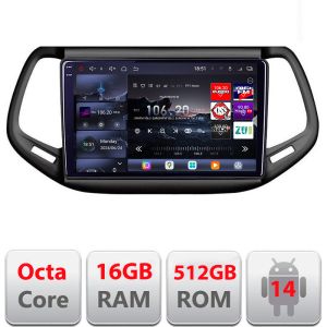 Navigatie Jeep Compass 2016+ Edotec Kit-739 8 core QLED 2K 16+512 360 Android Waze USB Navigatie Internet Youtube Radio