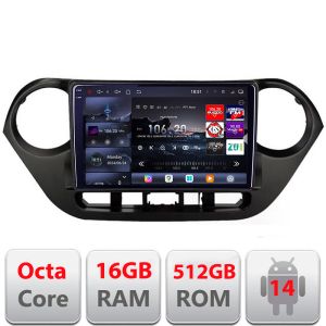 Navigatie Hyundai I10 2013-2019 Edotec Kit-HY38 8 core QLED 2K 16+512 360 Android Waze USB Navigatie Internet Youtube Radio