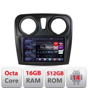 Navigatie Dacia Sandero Logan Lodgy 2012-2020 Edotec Kit-sandero 8 core QLED 2K 16+512 360 Android Waze USB Navigatie Internet Youtube Radio