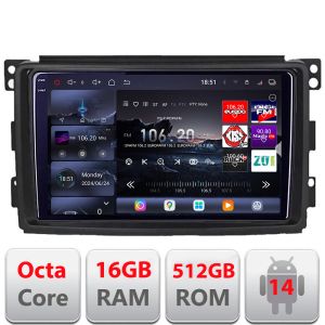 Navigatie Smart 2005-2010 Edotec Kit-SMART05 8 core QLED 2K 16+512 360 Android Waze USB Navigatie Internet Youtube Radio